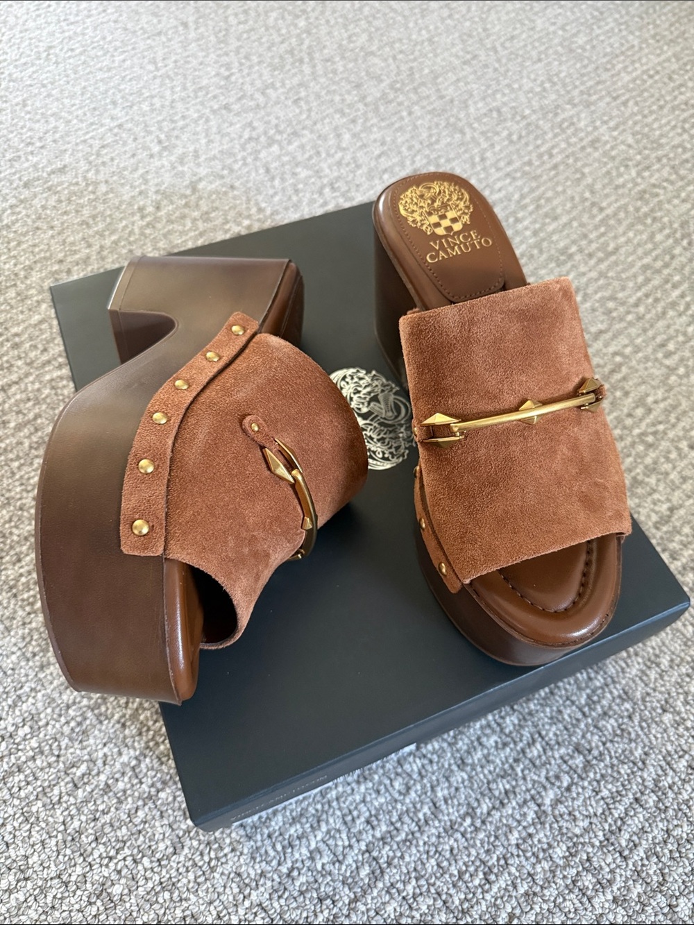 Vince Camuto Brown Platform Clogs Sandals chunky Shoes 6.5 Efellan Burnt Sugar
